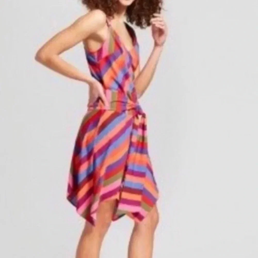 A New Day Vibrant Multi Colored Striped Asymmetrical Sun Dress medium - Picture 2 of 12